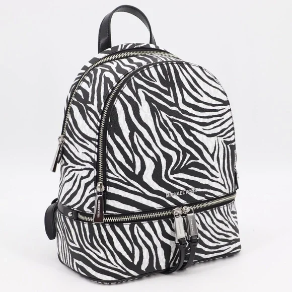 New Michael Kors Rhea Backpack Zebra Print